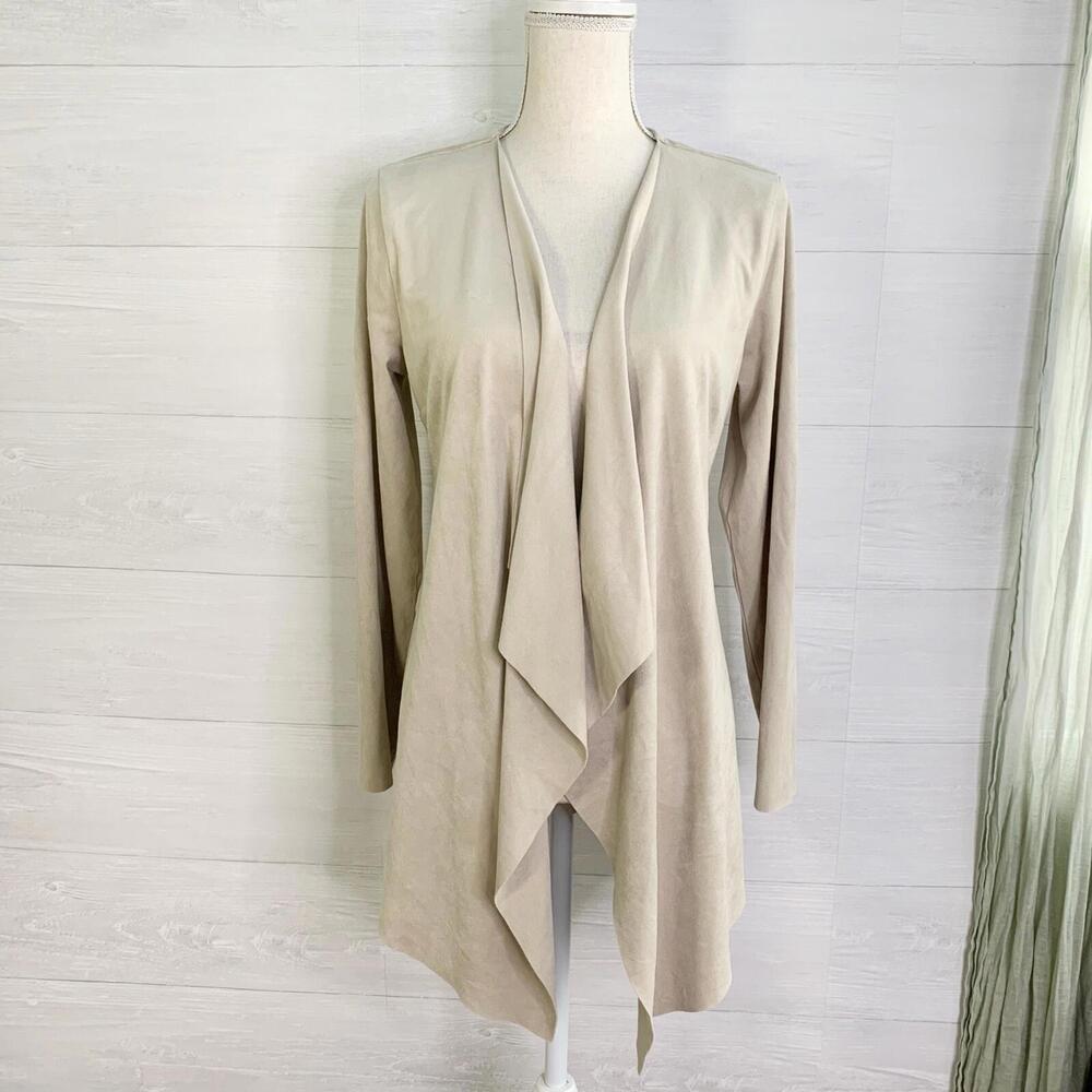 Soft Surroundings - Stone beige faux suede open front jacket, M